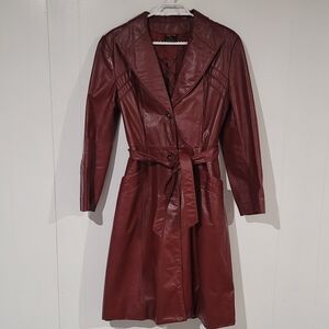 Vintage 1970s Opera Women's Lined, Belted Leather Trench Coat Fits Like A 4-6.